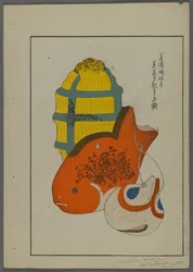Juguetes japoneses, de Unai no tomo (Amigos de un niño) por Shimizu Seifu, 1891-1923. Pez, sonajero.